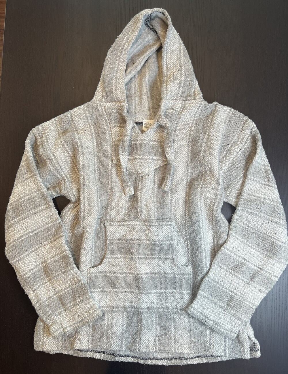 El Paso Saddleblanket Co Handmade Striped Baja Hippie Hoodie Pullover Medium 90s